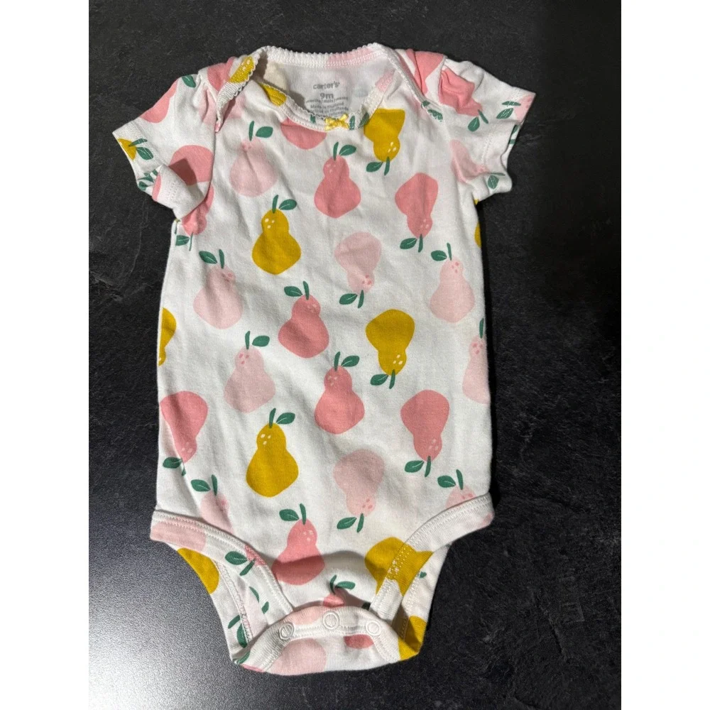 Carters Child of Mine Baby Bodysuit Bundle Size 9M Fruit Owl Striped 4 Pack